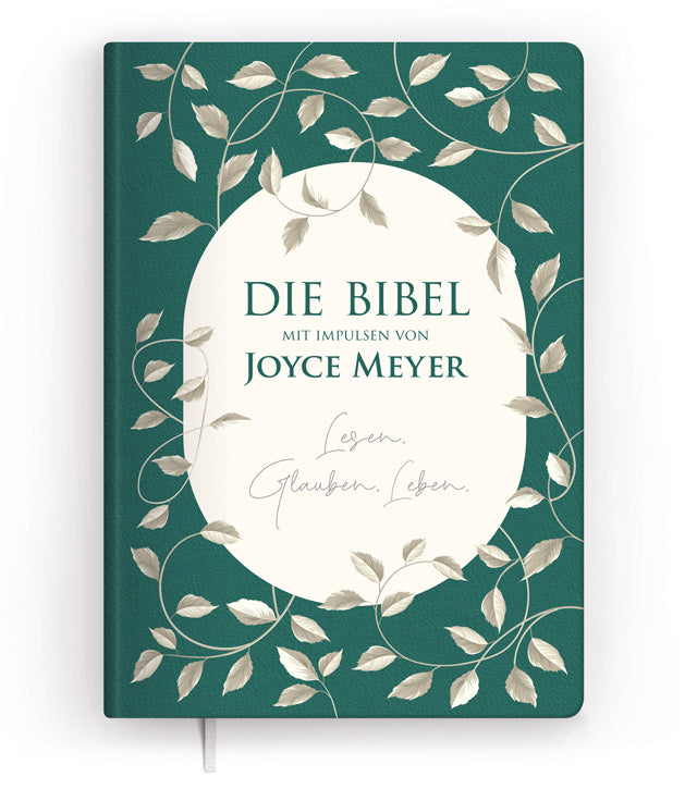 Die Bibel mit Impulsen von Joyce Meyer – Flexcover, grüner Einband mit Blättern